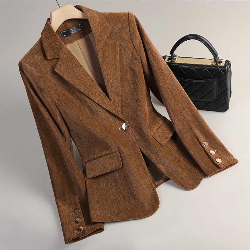 Formal Winter Wear Women Jacket - สีเหลืองทองกำมะหยี่เบลเซอร์ผู้หญิงฤดูใบไม้ร่วงฤดูหนาวชุดลำลองแฟชั่นสำนักงานสุภาพสตรีเบลเซอร์ธุรกิจทำงานเสื้อแจ็คเก็ตอย่างเป็นทางการ