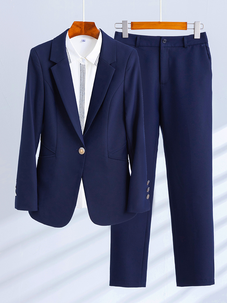 Women Formal Wear Shirt And Pant - ผู้หญิงสีฟ้าน้ําเงินสีดําอย่างเป็นทางการ Blazer กางเกงสูทหญิงเสื้อแจ็คเก็ตและกางเกง 2 ชิ้นชุดสําหรับสุภาพสตรีสํานักงานฤดูหนาวทํางาน