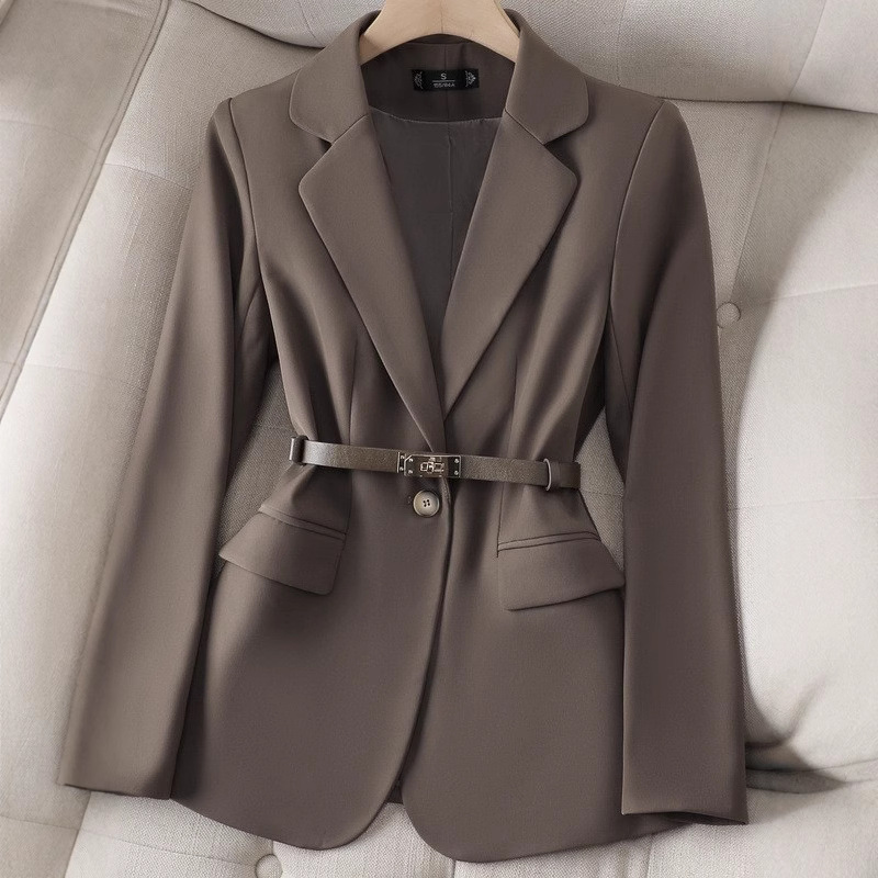 Formal Winter Wear Women Jacket - เสื้อเบลเซอร์ผู้หญิง แขนยาว กระดุมเดี่ยว สไตล์ลำลองสำหรับทำงาน ทรงเข้ารูป สีแอปริคอทและสีดำ