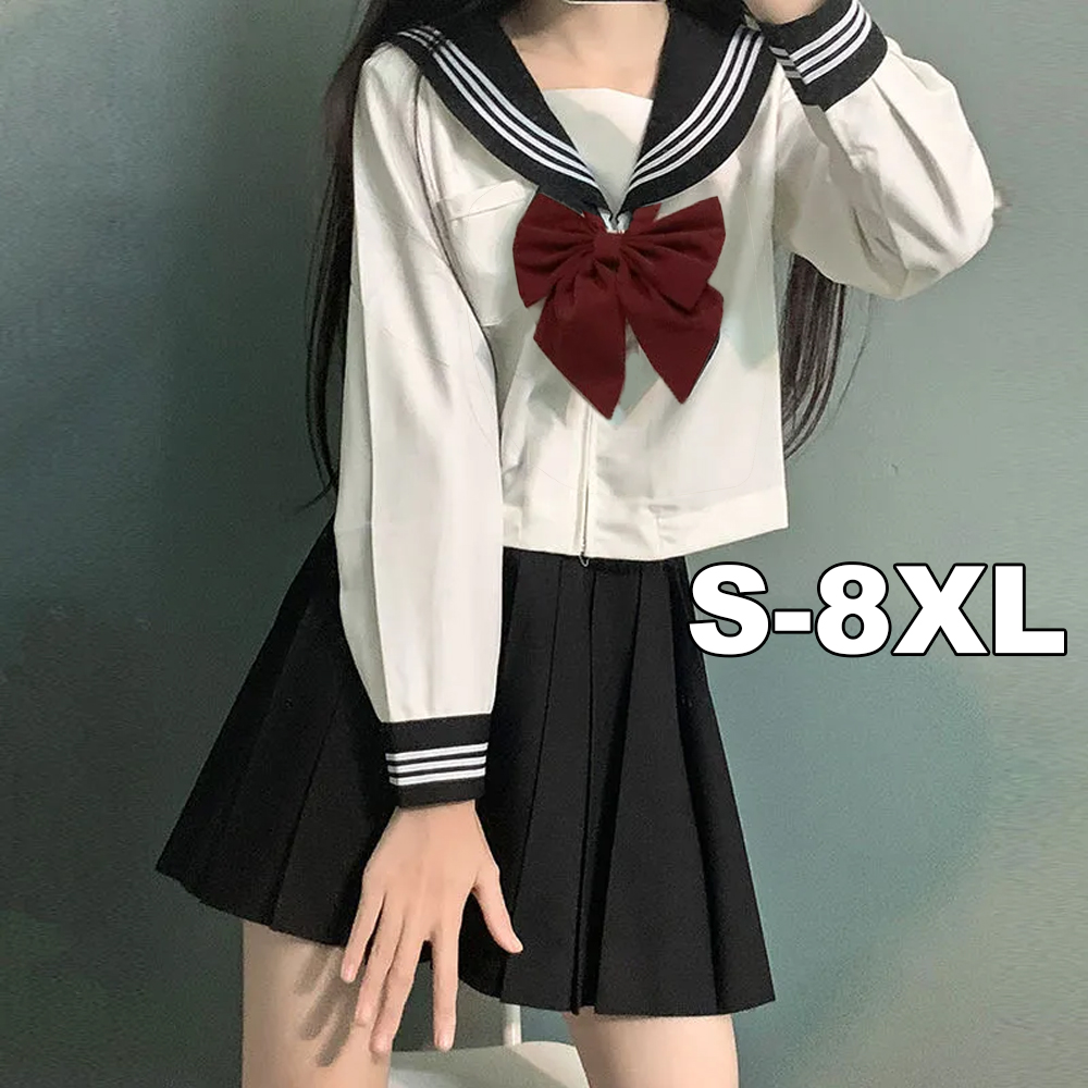 Pencil Skirt Midi - ชุดคอสเพลย์นักเรียนญี่ปุ่น S-8XL ชุดยูนิฟอร์ม JK แขนสั้น/ยาว ชุดกะลาสีเรือ