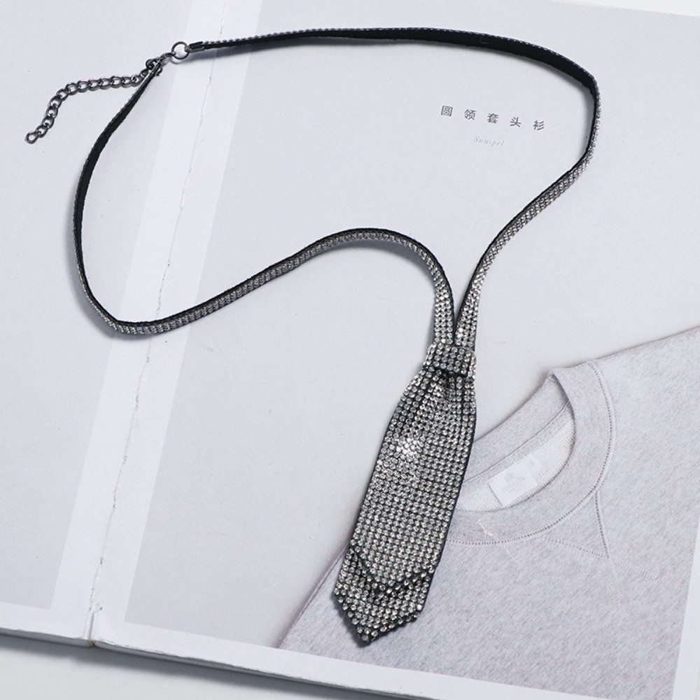 Women'S Formal Wear Accessories - เนคไทปรับได้ประดับเพชรเทียมแบบเงางาม โบว์ไทสองชั้นสีดำพร้อมพู่ริบบิ้น เนคไทสีดำสำหรับชุดทางการ อุปกรณ์เสริมสำหรับการแต่งกาย