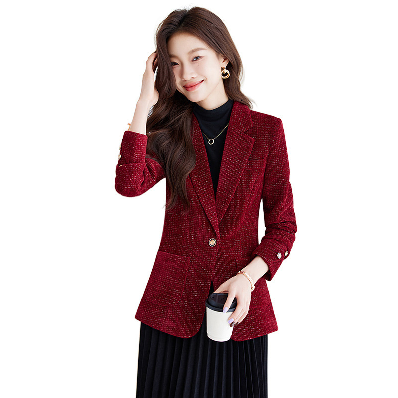 Formal Winter Wear Women Jacket - เสื้อเบลเซอร์ผู้หญิง สีดำ แดง กากี แขนยาว ชุดทำงานสุภาพสตรี