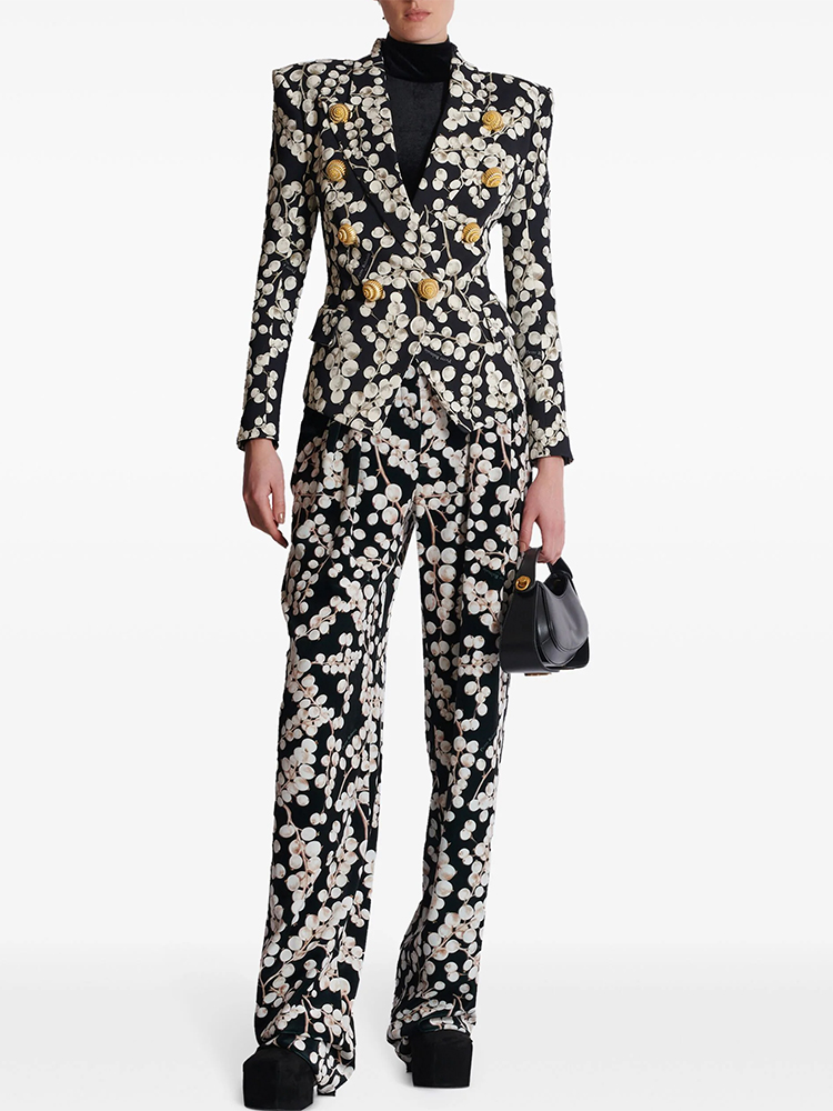 Women'S Formal Wear With Pants - ชุดสูทดีไซน์เนอร์คุณภาพสูงปี 2026 ลายพิมพ์สีแดงพร้อมกระดุมรูปหอยทาก เสื้อเบลเซอร์และกางเกงขายาว ชุดสูท 2