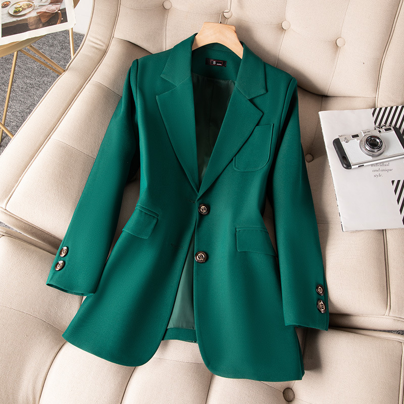 Formal Winter Wear Women Jacket - สีฟ้าสีดําสีเขียวผู้หญิงอย่างเป็นทางการ Blazer Coat หญิงแขนยาวเดี่ยวเสื้อสํานักงานสุภาพสตรีทํางาน Blazers Outerwear