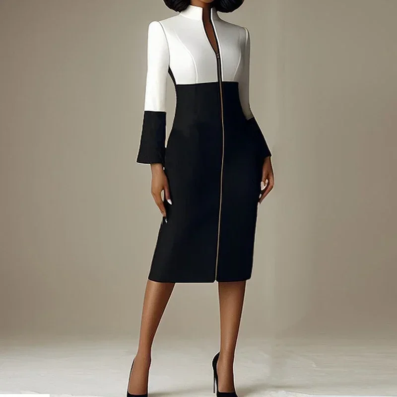 เดรสผู้หญิงคอวีสีตัดกัน ซิปหน้ - Women Formal Wear H&M บทวิจารณ์และราคา