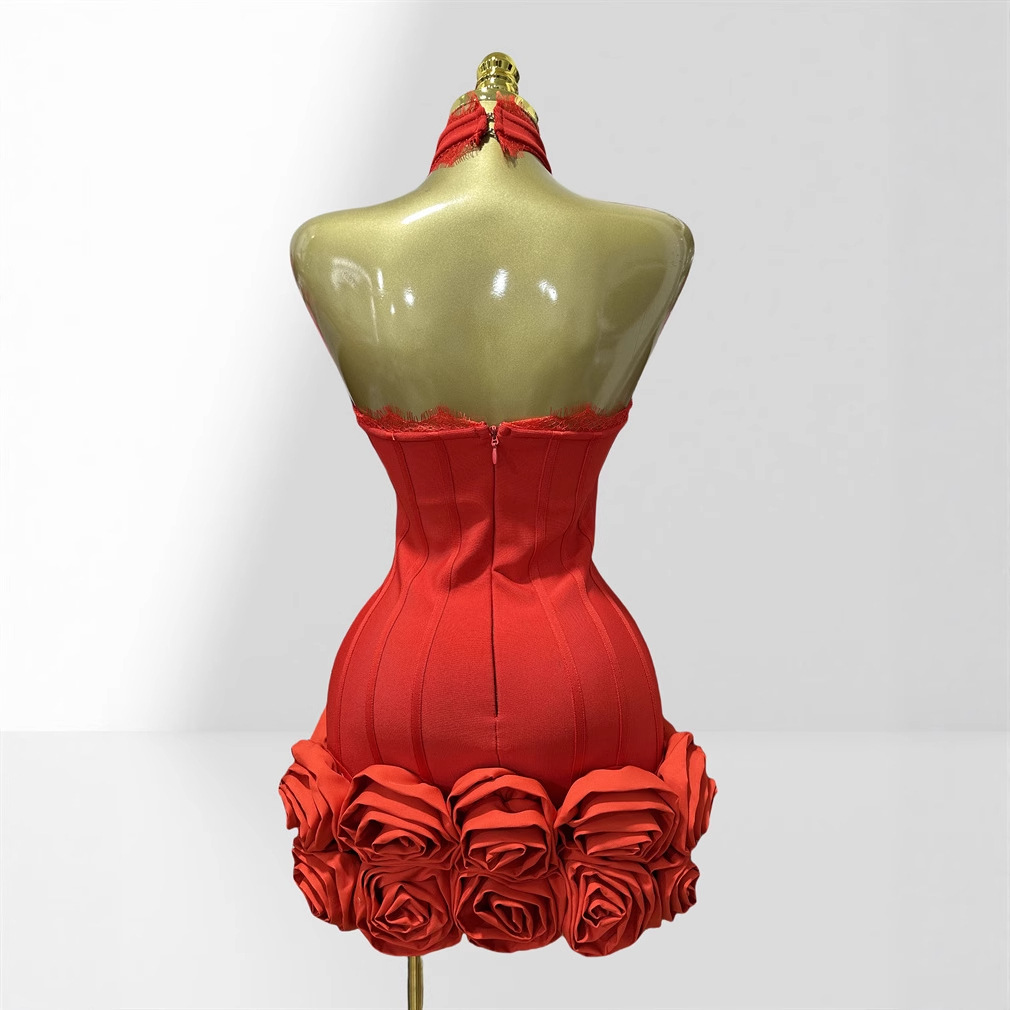 เดรสสั้นสีแดงแบบพันรอบคอและเอว - Women Formal Wear H&M บทวิจารณ์และราคา