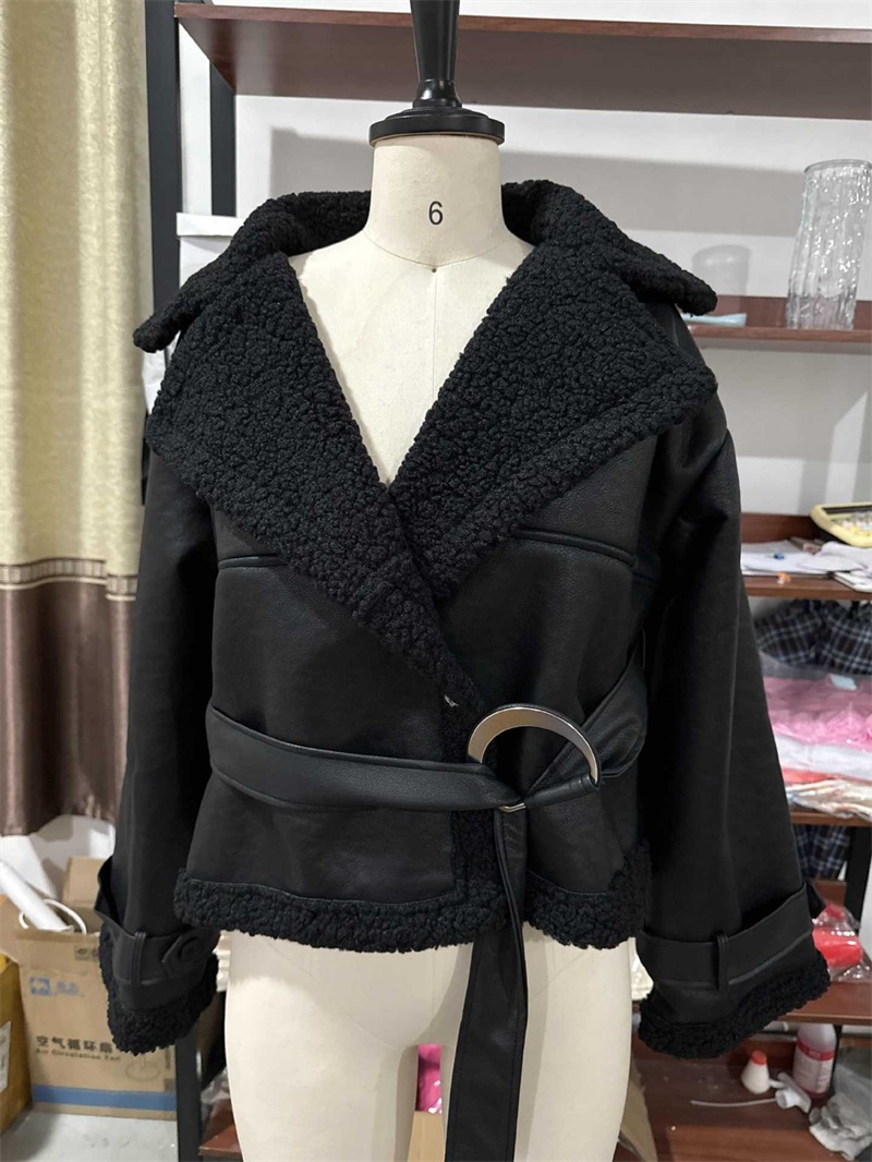 เสื้อแจ็คเก็ตหนัง PU ขนสัตว์เท - Formal Winter Wear Women Jacket บทวิจารณ์และราคา