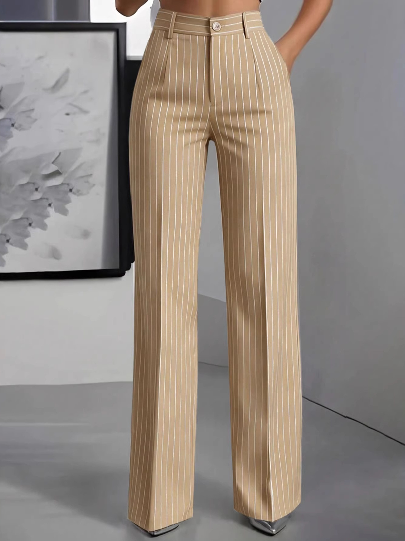 กางเกงสูทขายาวทรงตรงเอวสูง ดีไ - Women'S Formal Wear With Pants บทวิจารณ์และราคา