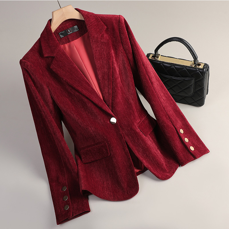 สีเหลืองทองกำมะหยี่เบลเซอร์ผู้ - Formal Winter Wear Women Jacket บทวิจารณ์และราคา