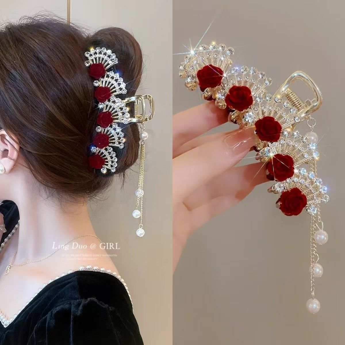 กิ๊บติดผมลายดอกไม้สีแดงวินเทจป - Women'S Formal Wear Accessories บทวิจารณ์และราคา