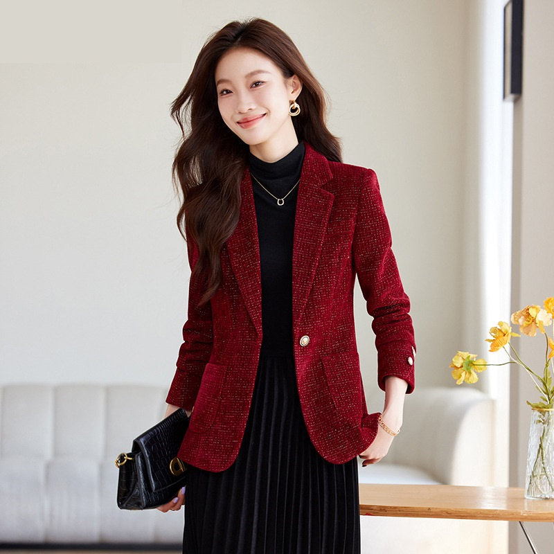 เสื้อเบลเซอร์ผู้หญิง สีดำ แดง  - Formal Winter Wear Women Jacket บทวิจารณ์และราคา